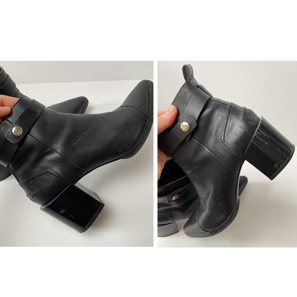 Zara Ankle Boots Women US 7.5 EU 38 Black Pointy Toe Block Heel Strap Moto Biker - Picture 16 of 16